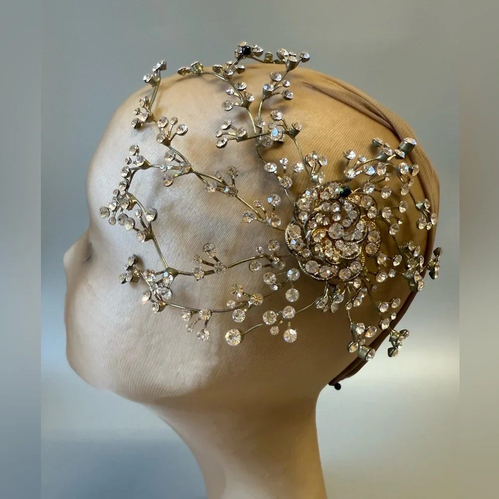 Crystal gold tone Floral Hairpiece Bridal - Picture 3 of 12